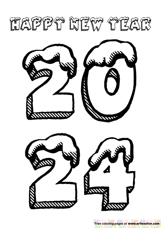 2024 Happy new year coloring page printable