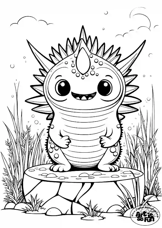 Cute alien animal with lots of spikes coloring page