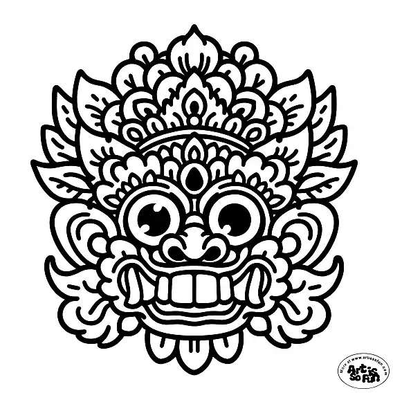 Traditional Barong Mask Coloring Page | Art Is So Fun
