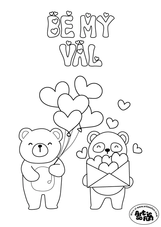 Be my val bear doodle valentine coloring page