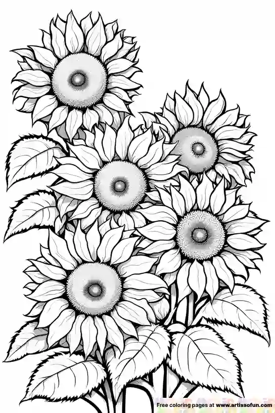 Bouquet of Sunflowers coloring page