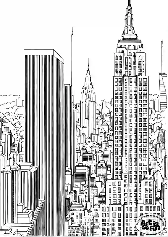 City view of skyscrapers coloring page