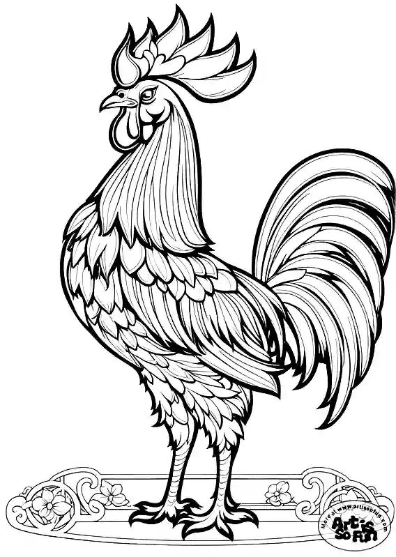 A thick-lined coloring page of an African cockerel