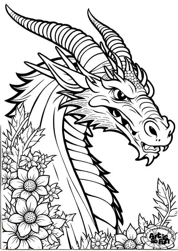 Two-horned dragon coloring page for Adults
