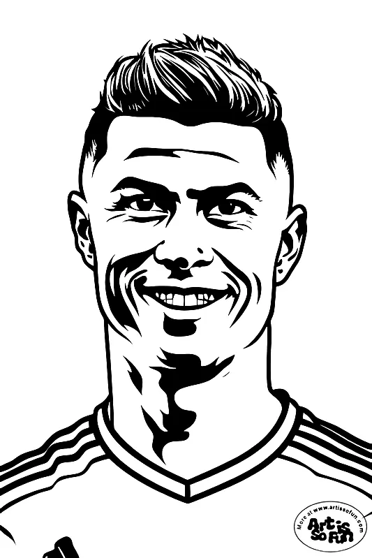 A coloring book portrait shot of cristiano ronaldo for coloring activities for adults and kids