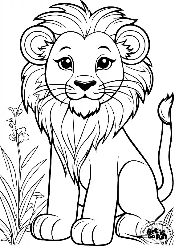 A simple drawing of a lion coloring page for kids