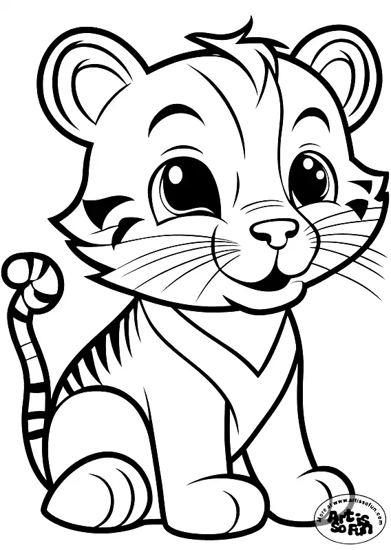 A cute doodle of a tiger for kids coloring page