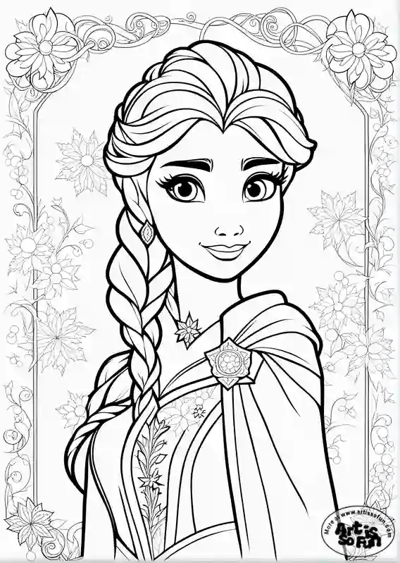 Elsa face card coloring page - Half body image of Elsa from Frozen