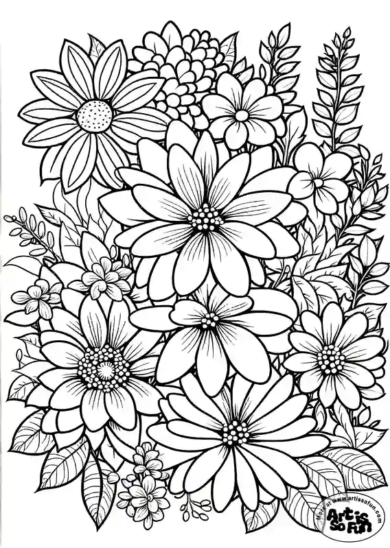 Assorted Flowers coloring page