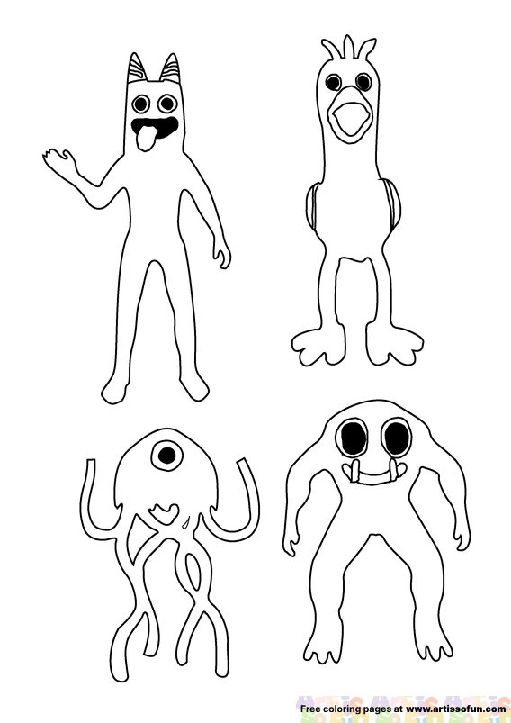 Garten of banban group characters coloring page free