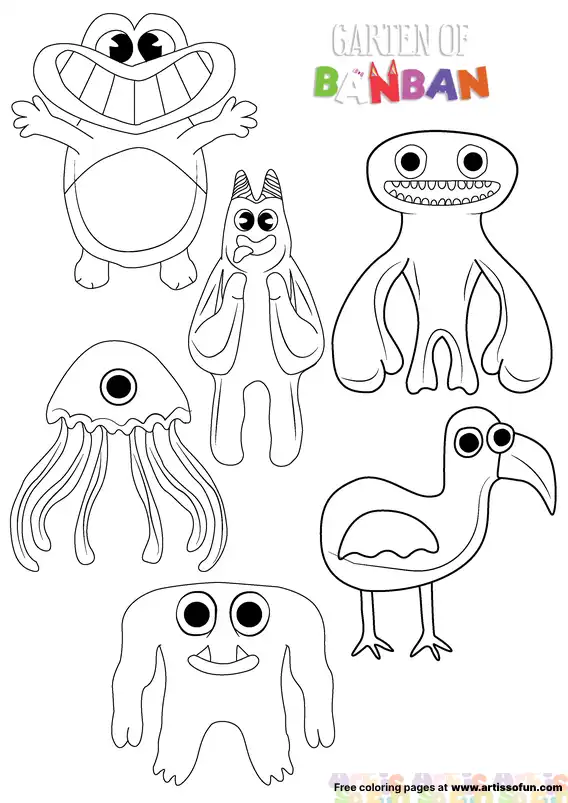 Garten of banban popular characters coloring page free