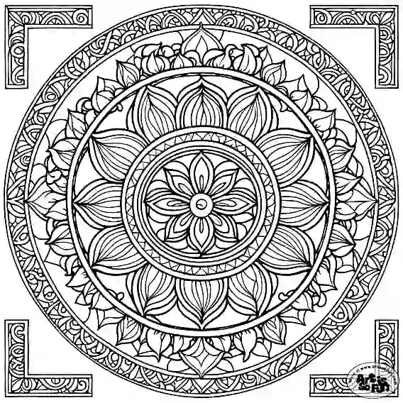 Intricate Floral mandala coloring page for adult