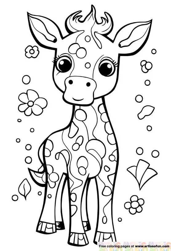 Kawaii giraffe coloring page for kids
