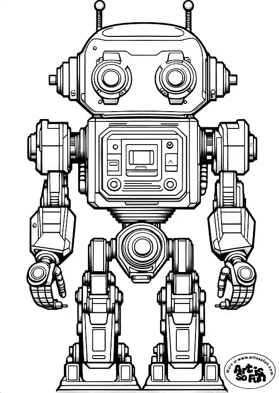 A coloring page of steampunk mechanical robot