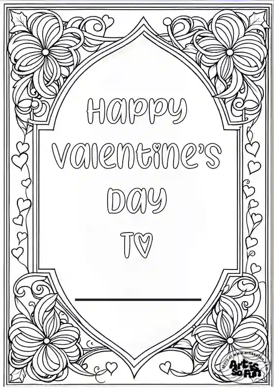 "Happy valentine's day -to fill in the gap-" coloring page for adults