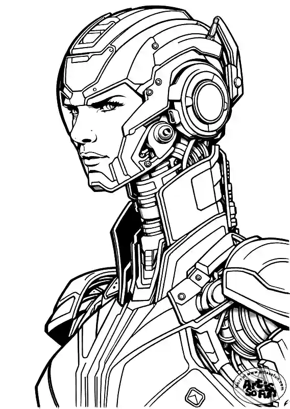 A Human Cyborg coloring page for adults