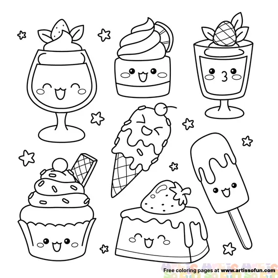 Doodle of assorted deserts coloring page