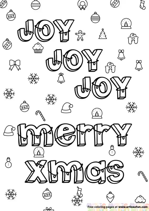 Joy Joy Joy merry xmas text, christmas coloring page free