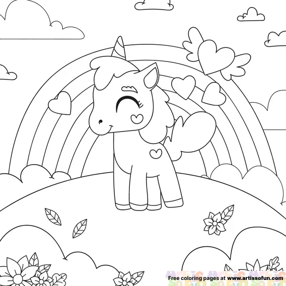 Kawaii doodle coloring page of Unicorn