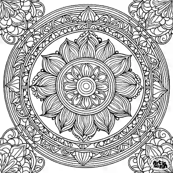 Intricate Floral mandala coloring page for adult