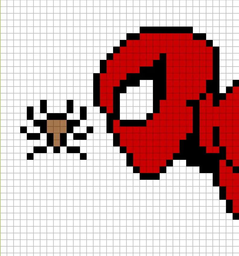 Spiderman and spider hanging from Web pixel coloring page, pixel art
