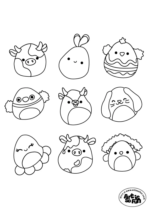 9 Cute Squishmallows doodle for coloring