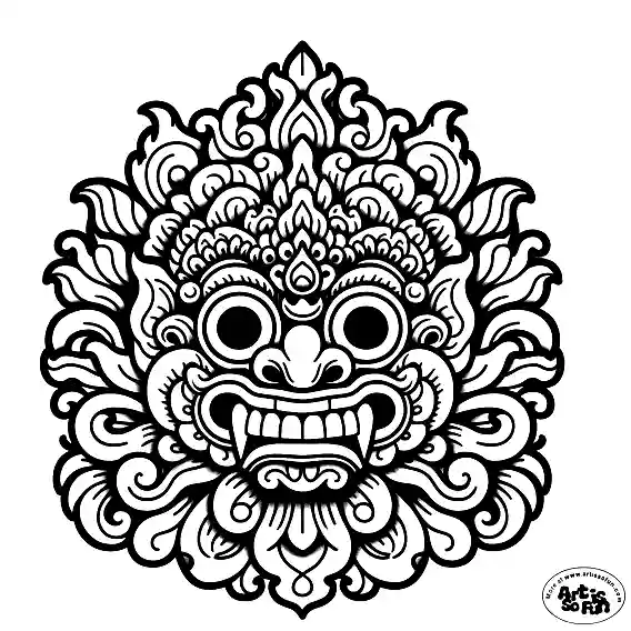 Thick lined barong mask coloring page