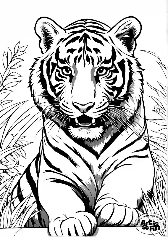 A close-up shot illustration of a tiger for coloring pages