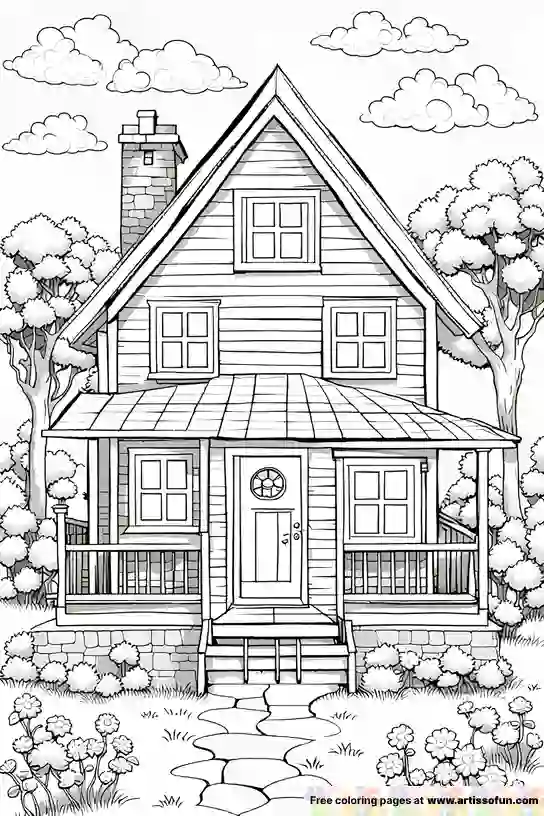 A Wooden house coloring page