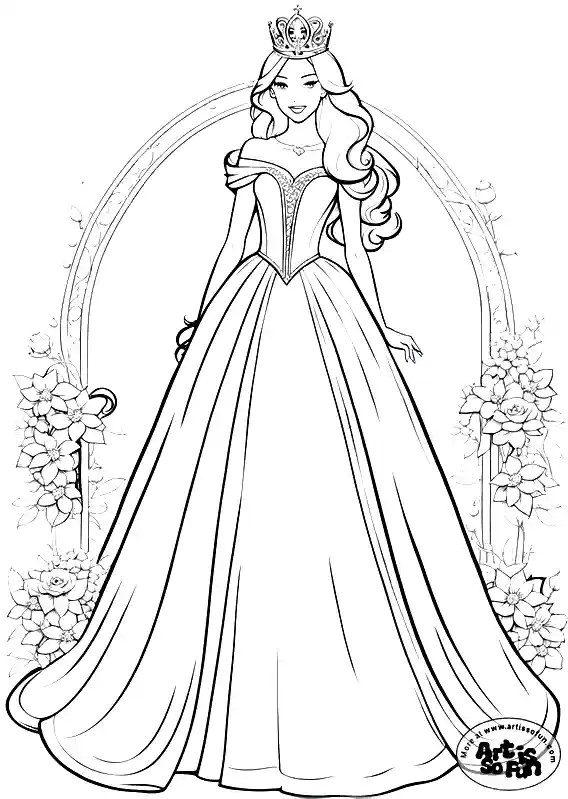 Disney princess on a cinderella gown coloring page