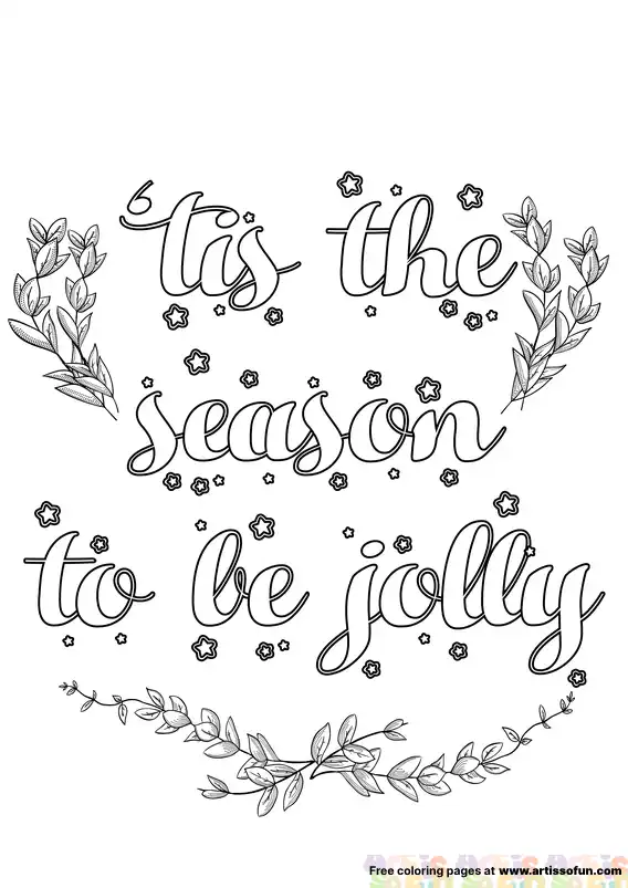 'tis the season to be jolly christmas text design coloring page free